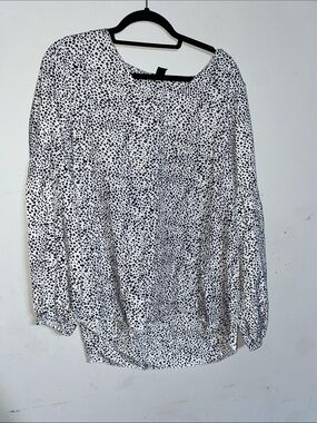 SHEIN Black & White Dot Print Long Sleeve Blouse